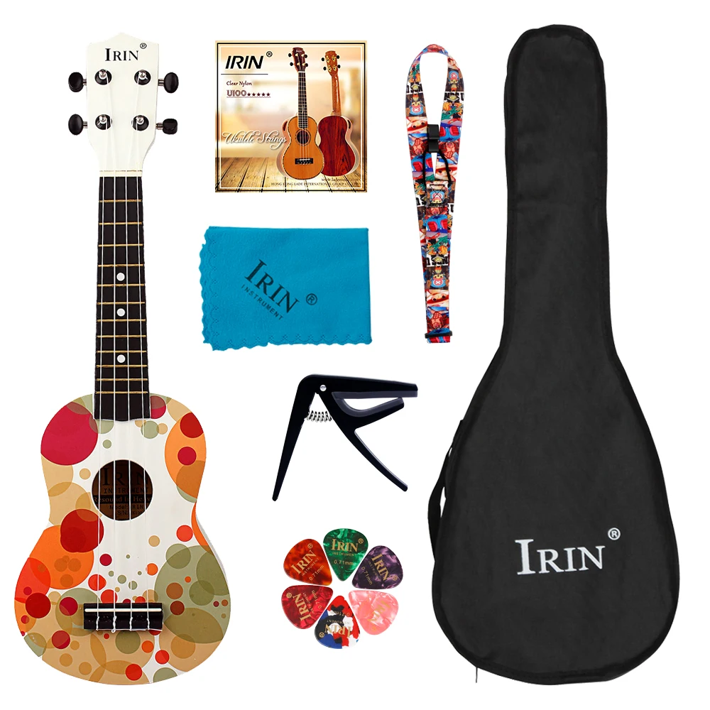 

IRIN 21 Inch Solid Wood Ukulele Colored Ukulele Set with Case Accessories Professional Stringed Instruments Ukulele for Practice