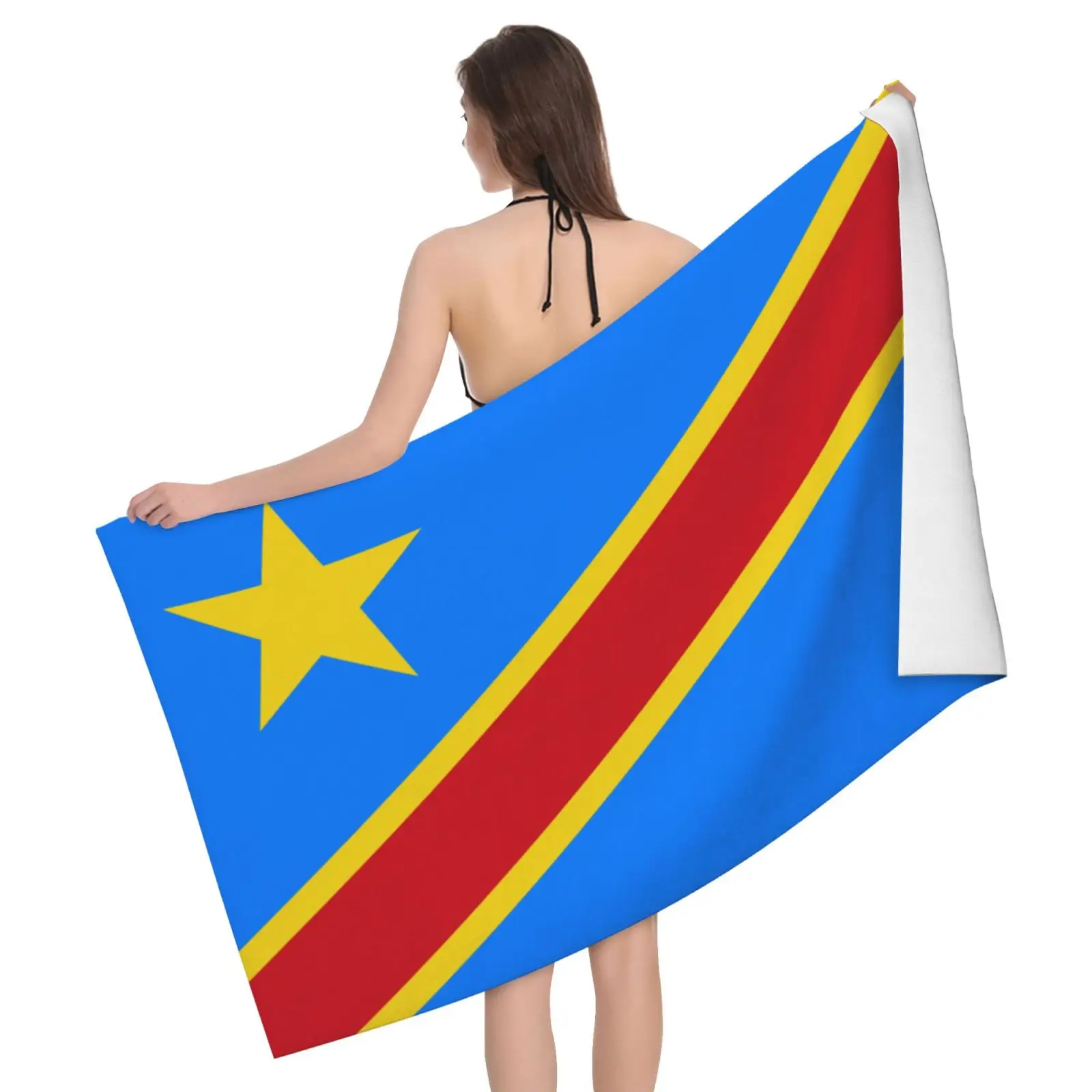 Democratic Republic of Congo Flag Print Bath Towel for Bathroom Quick-Dry Absorbent Beach Towel 80x130cm serviette de bain