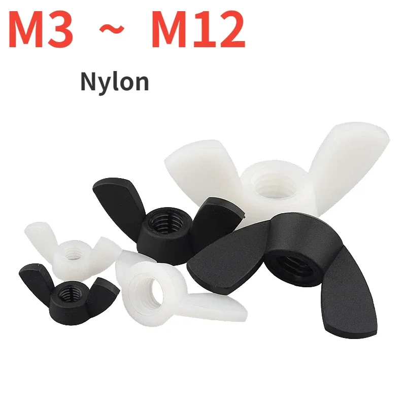 

M3 M4 M5 M6 M8 M10 M12 DIN315 Hand Tighten Black And White Nylon Nut Wingnut Butterfly Nut Ingot Plastic Wing Nuts