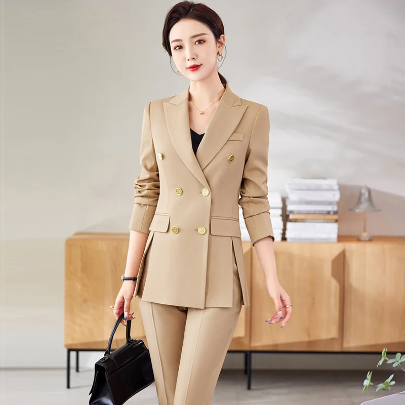 High Quality Caramel Color Suit Female High-end Professional Fashion Temperament Elegant Hotel Manager Formal  Suits Work Jacket