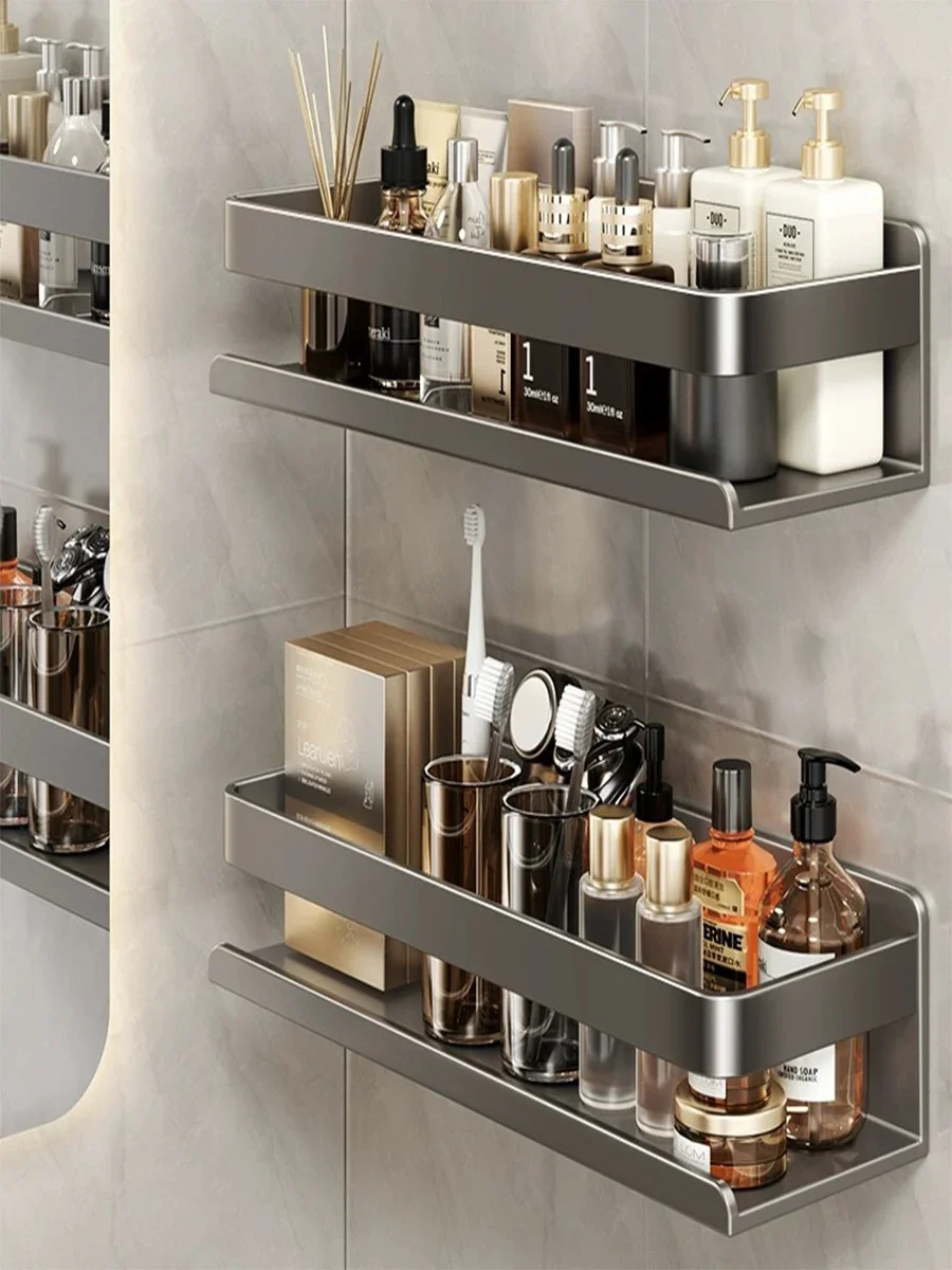 

Wall Storage Removable Kitchen Rack Holder Shampoo Bathroom Mounted Shelves Accessorie Shelf Punching Organizer Aluminum