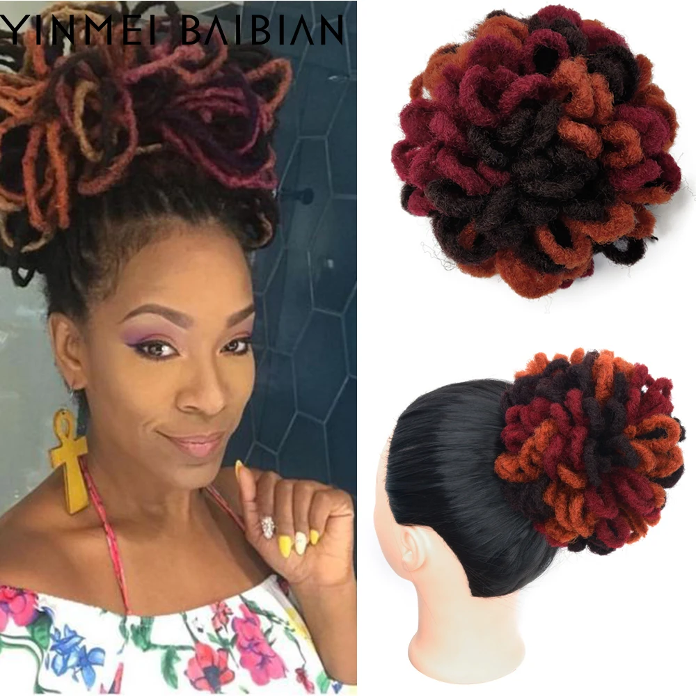 Dreadlocks Buns Afro Curl Drawstring Ponytail Faux Nu Locks Hair Extensions Synthetic Chignon Dread Locs Hair Puff Pony Tail