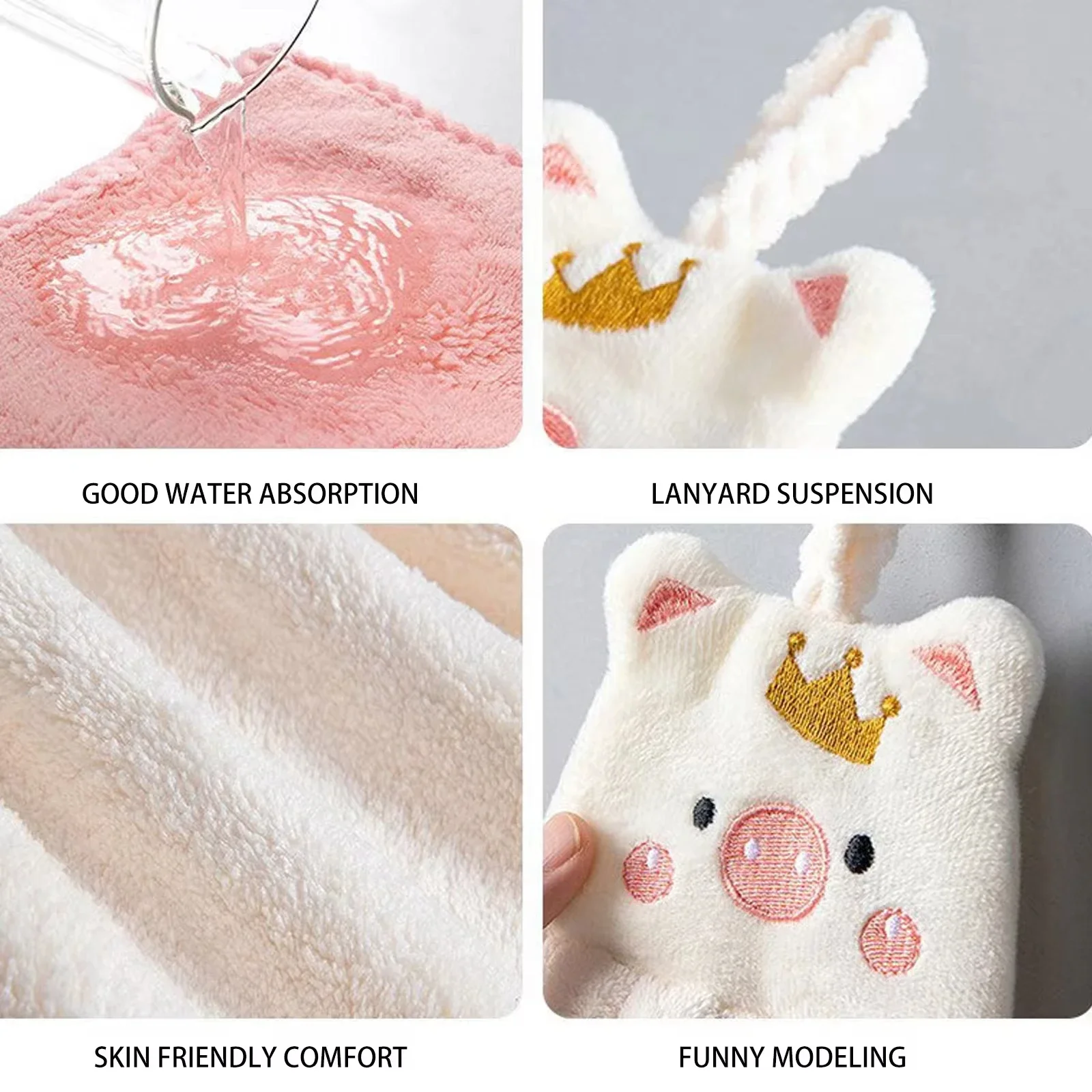 Cute Pig Hand Towel Household Coral Velvet Terry Towels For Bathroom Kitchen Soft Hanging Loops Quick Dry Absorbent Cloths Towel