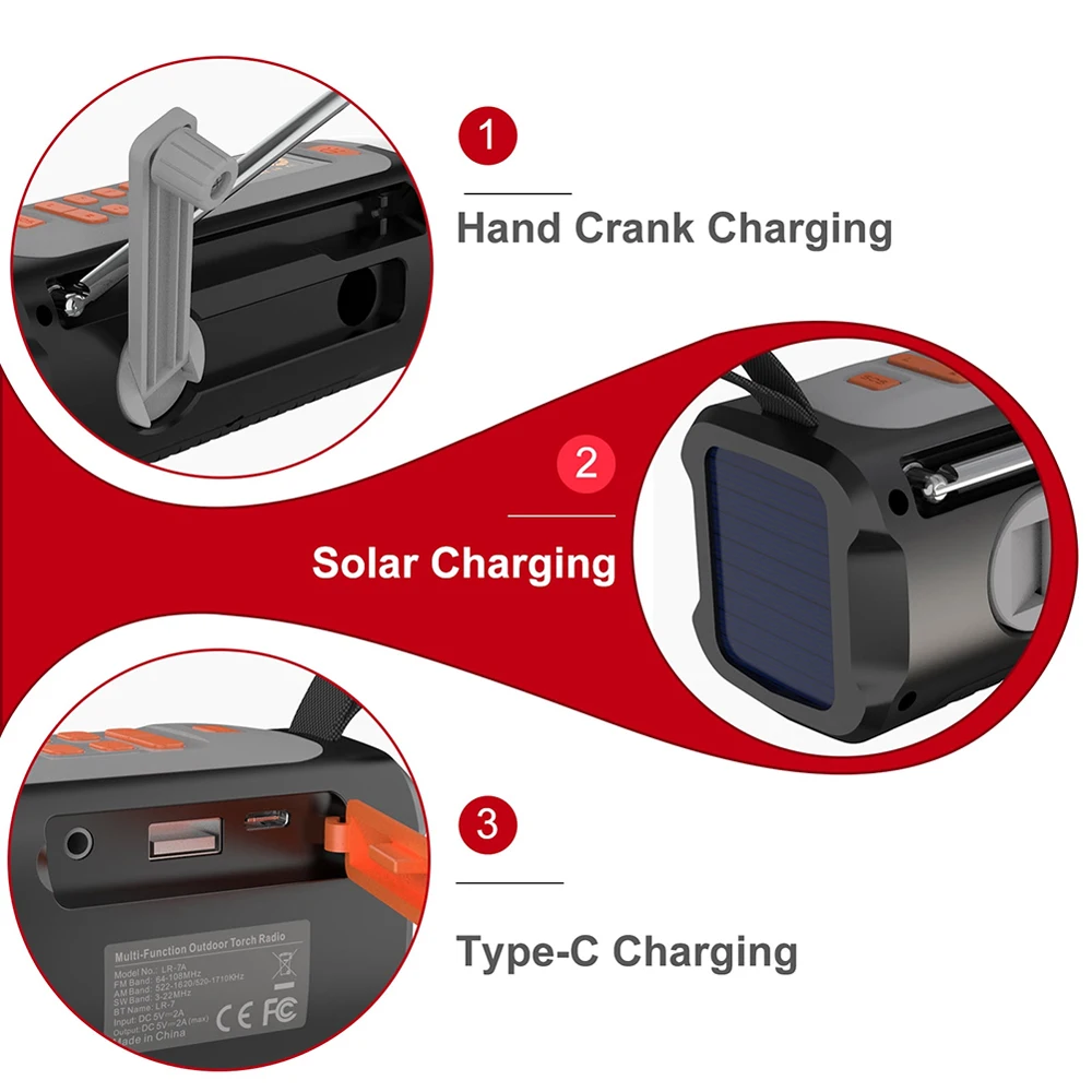 4500mAh Emergency Radio AM/FM/SW Survival Power Bank Phone Charger USB C/Solar/H