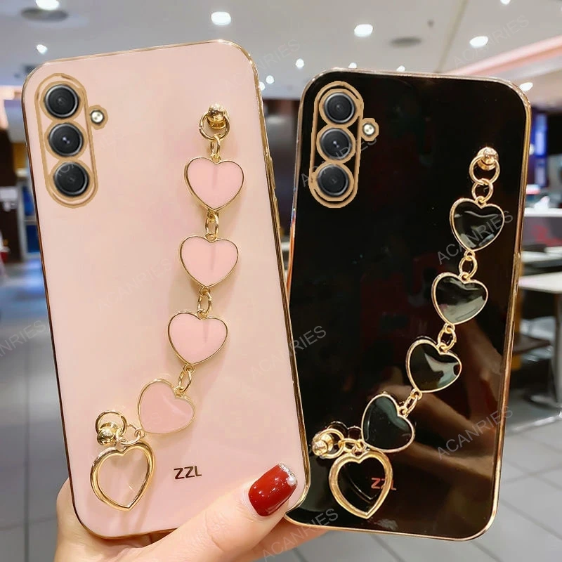 Luxury Plating Love Heart Bracelet Chain Phone Case Cover