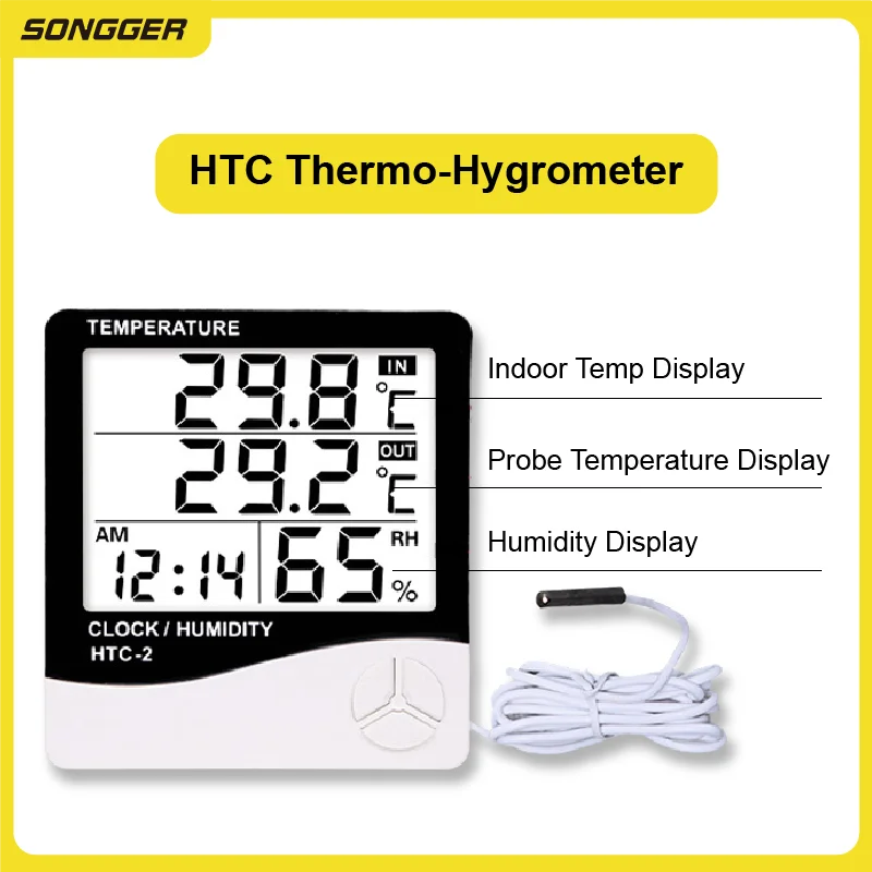 Digital Thermo-Hygrometer with LCD Clock - Indoor/Outdoor Temperature & Humidity Weather Station