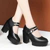 Vintage Shallow Soft Leather Shoes Block High Heels Mary Jane 2024 Thick Platform Pumps For Office Mom Elegant Wedding Party