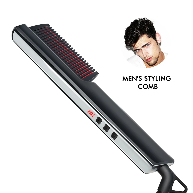 

Tourmaline Ceramics Men Beard Straightener Comb Ionic Hair Straightener Brush Anti-Scald Portable Anti-frizz Fast Heating