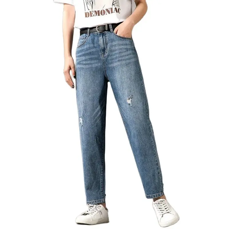 

New Y2K Ripped Jeans Women Boyfriend Jeans Mom Vintage Blue Pipe Banana Wide High Waist Jeans Denim Women Pants Trousers Ladies