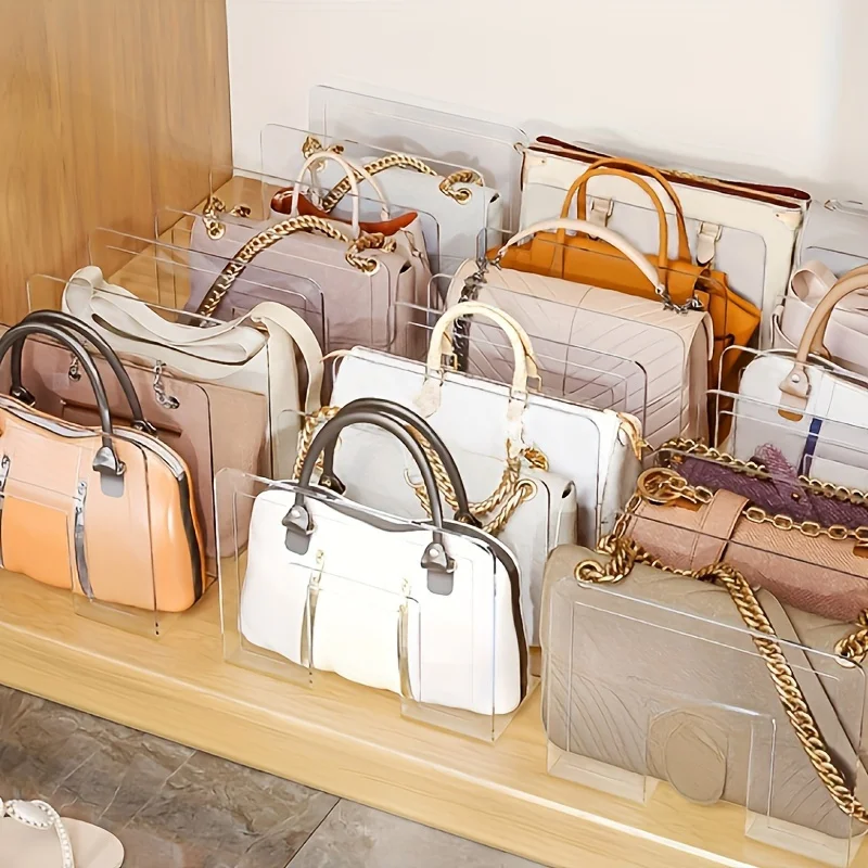 Handbag and wallet storage rack - transparent plastic bag storage partition, for closet and retail display 2
