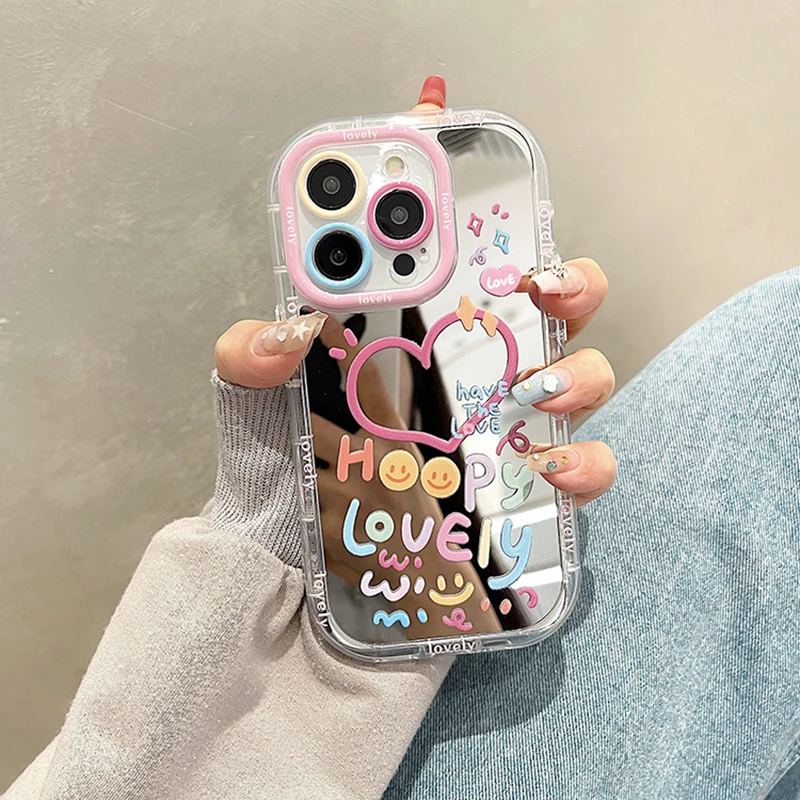 Custodia per telefono con specchio a forma di cuore per ragazza adorabile per iPhone 11 12 13 14 15 Pro Max Cover posteriore antiurto