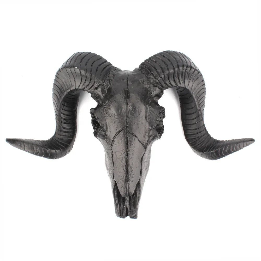

Resin Skeleton Ram Black Sheep Head Skull Head Wall Hanging 3D Animal Longhorn Sculpture Figurines Crafts Horns Home Room Decors
