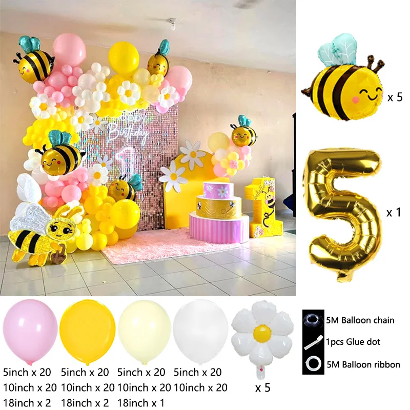 Cartoon Kleine Biene und Freunde Folienballons Bogen-Girlanden-Set Latexballons Zahlenballons Geburtstag Babyparty Geschenke – Detail 5