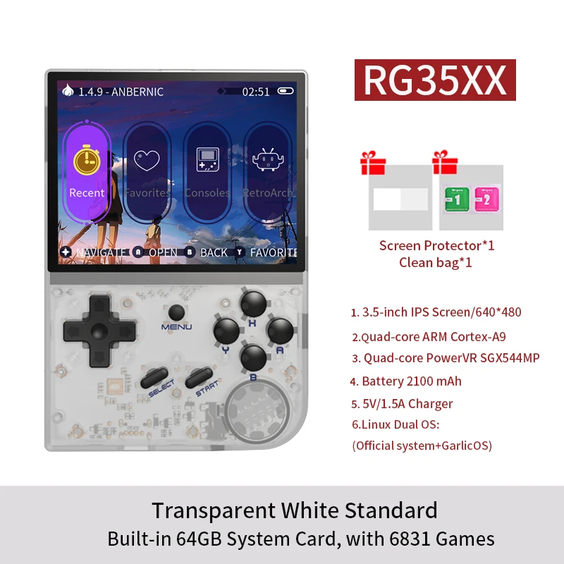 ANBERNIC RG35XX GarlicOS 日本語対応 64GB 透明白 ANBERNIC RG35XX GarlicOS 日本語対応 64GB 透明白 テレビゲーム
