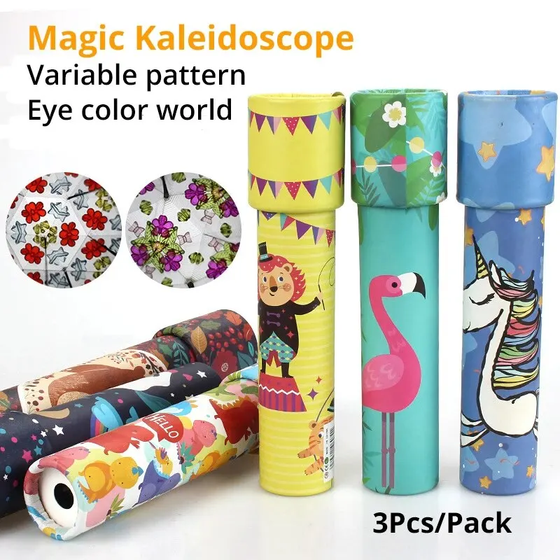 thumbnail image 1 of Caleidoscopio giratorio de 3 piezas con colores aleatorios, juguetes educativos clásicos, juegos clásicos nostálgicos que cambian constantemente para niños y niñas, 1 of 4