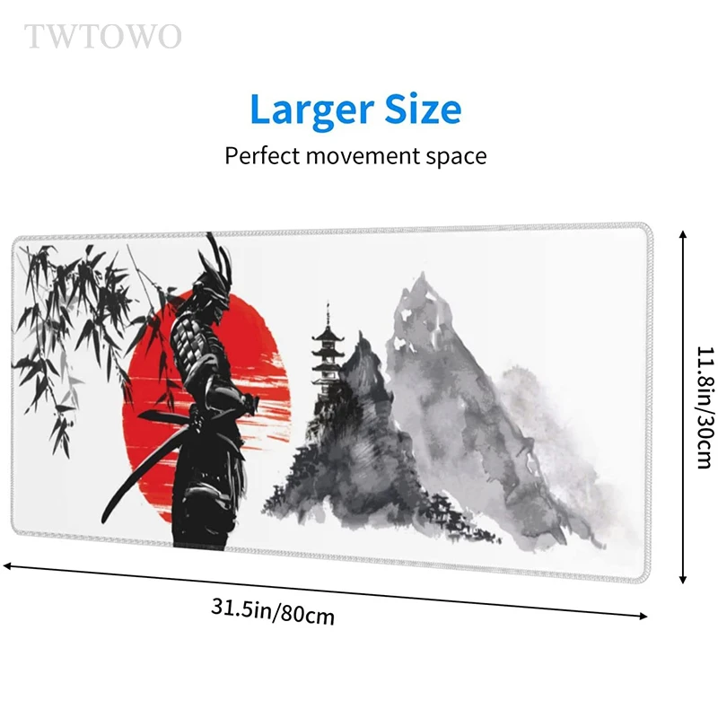 Samurai Japonês Árvore Sol Mouse Pad Jogos xl Novo Computador Casa Mousepad Esteiras de Mesa Xxl Escritório de Borracha Natural Antiderrapante - Imagem 6
