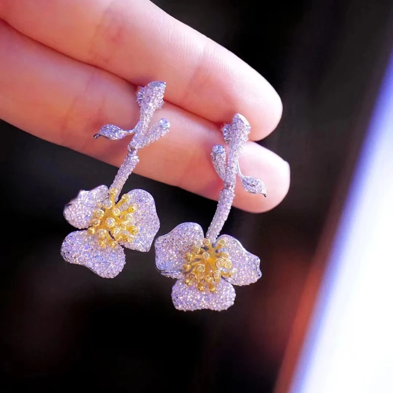 

Flower Earrings For Women Girl Fine Jewelry Female Gift Cute Romantic 925Sterling Silver With Cubic Zircon Free Shipping