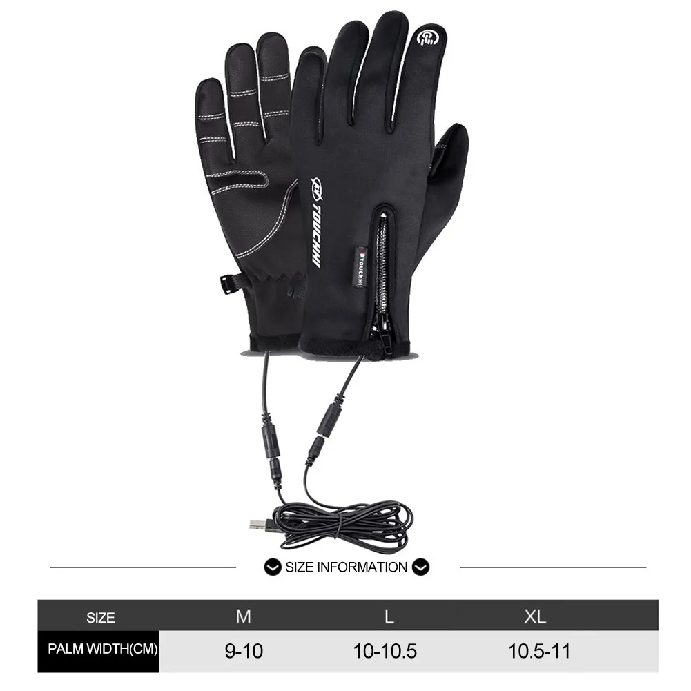 USB Touch Screen Gloves Winter Ski Gloves Windproof Heated Gloves Anti-Slip Glove for Cycling Running Driving Hiking Walking