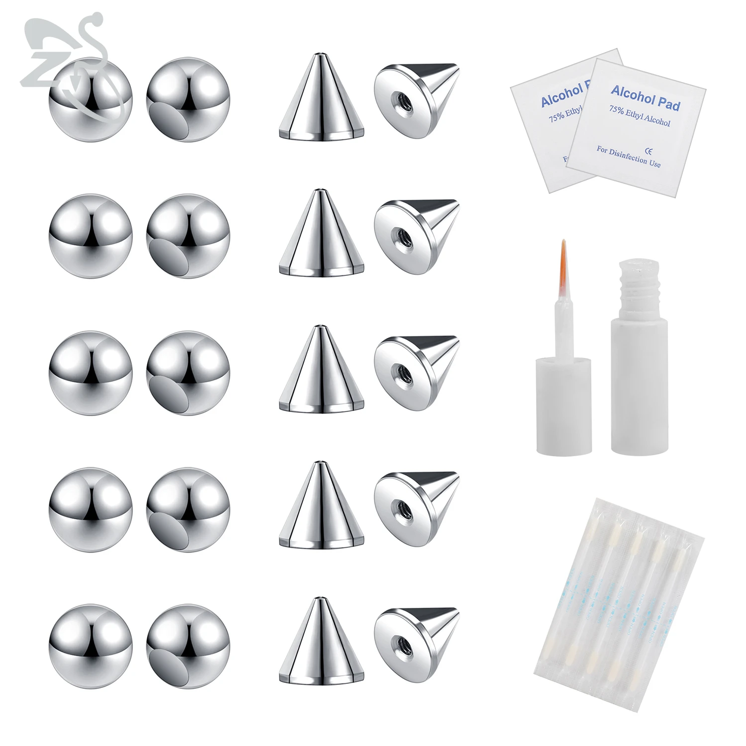 

ZS 1 Set Fake Eyebrow Ring Nose Lip Labret Studs Faux Belly Rings Replacement Ball Cone Non-Piercing Face Body Piercing Jewelry