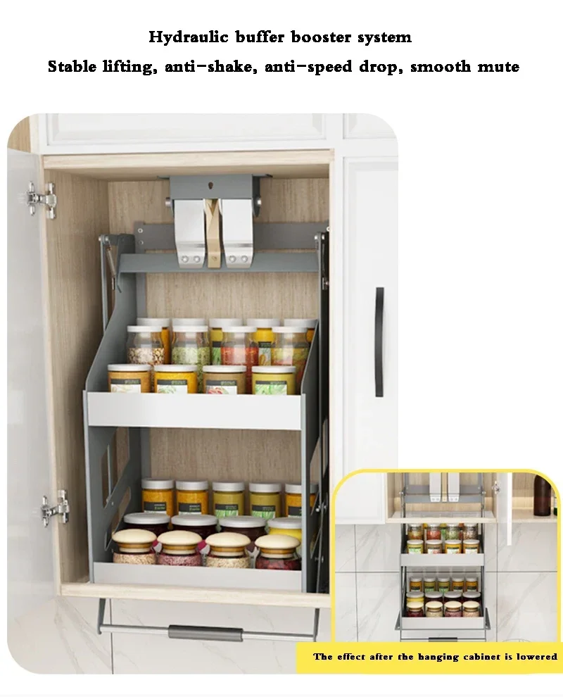 Hot selling cabinet pull-down lifting basket storage spice rack wall cabinet vertical lifting drawer basket 45/55/* 28 * 52CM
