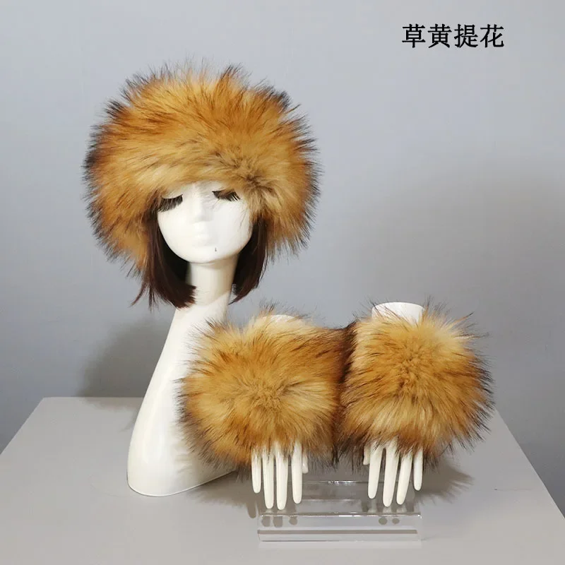 Winter Dicke Warme Pelzige Haarband für Frauen Mädchen Mode Flauschigen Faux Pelz Russische Hut Stirnband Outdoor Wärmer Ski Beanie Hüte – Detail 34