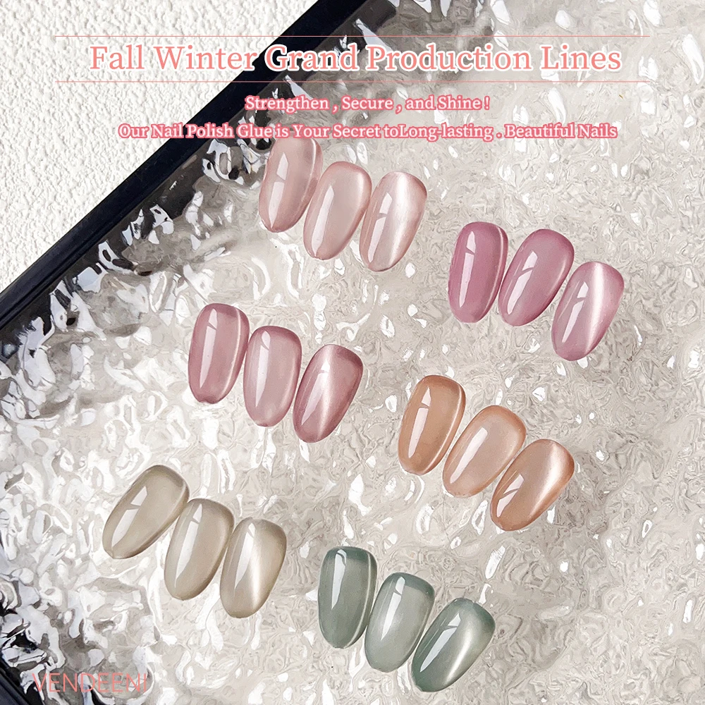 Vendeeni 6 Colors Magnetic Cat Eye Gel Nail Polish Set Pink UV LED Soak Off Gel Varnish Crystal Cat Eye Gel Lacquer With Display 4