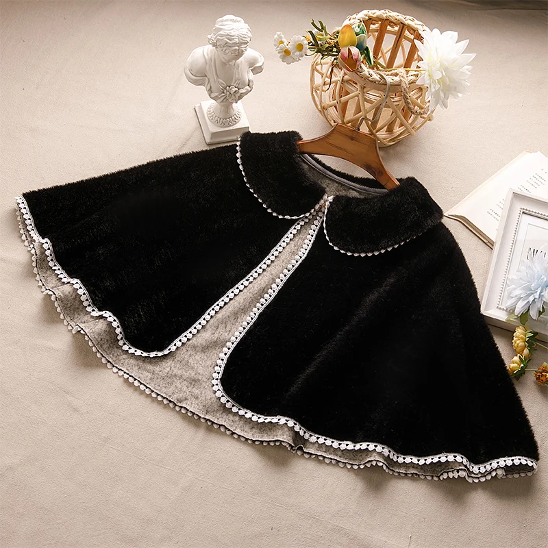 

Autumn Winter Retro Velvet Shawl Cloak Women French Style Peter Pan Collar Cape With Cheongsam