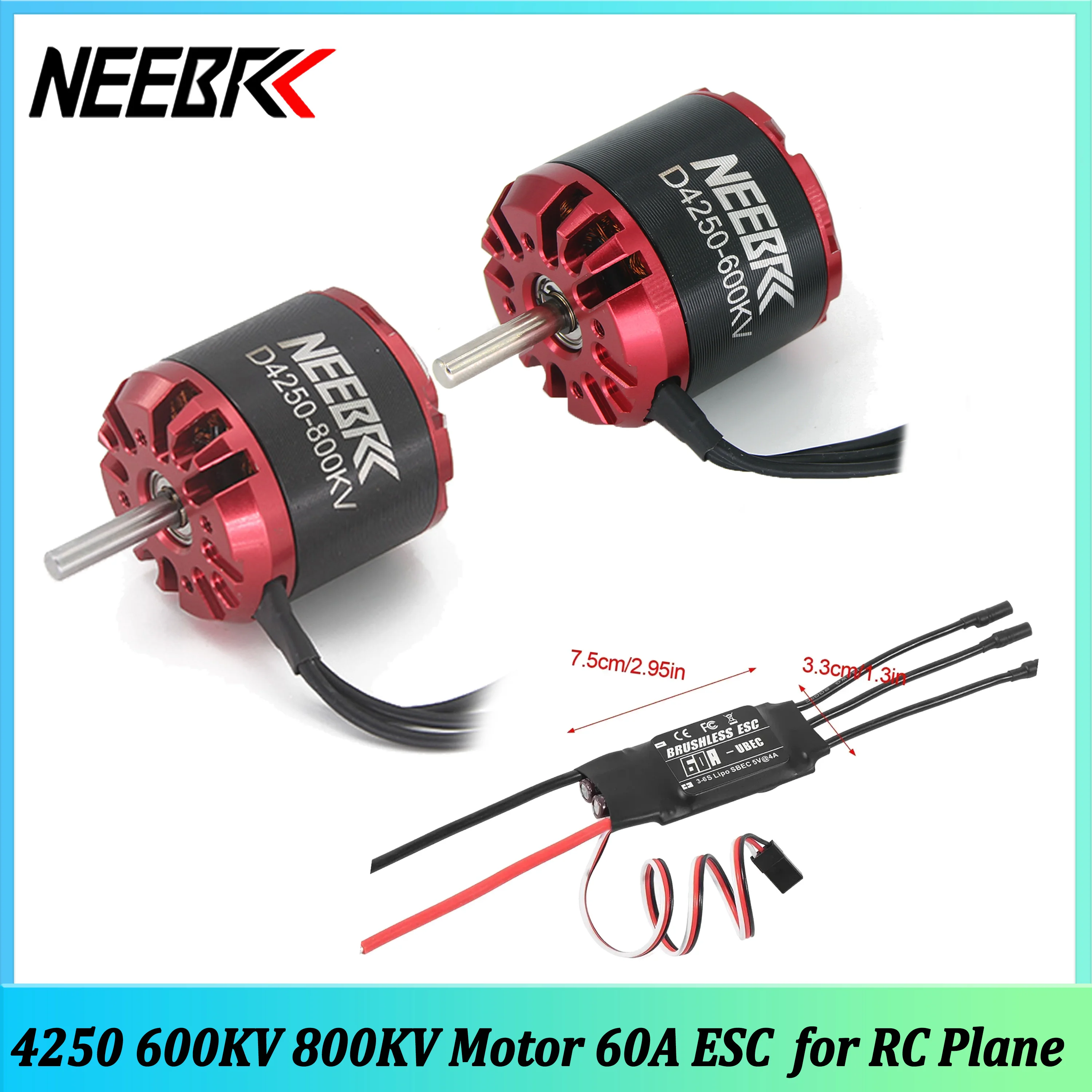 Motor sin Escobillas NEEBRC 4250 600KV 800KV, ESC 60A 3-6S para Drones de Carreras FPV RC, Multicópteros, Cuadricópteros y Piezas de Ala Fija