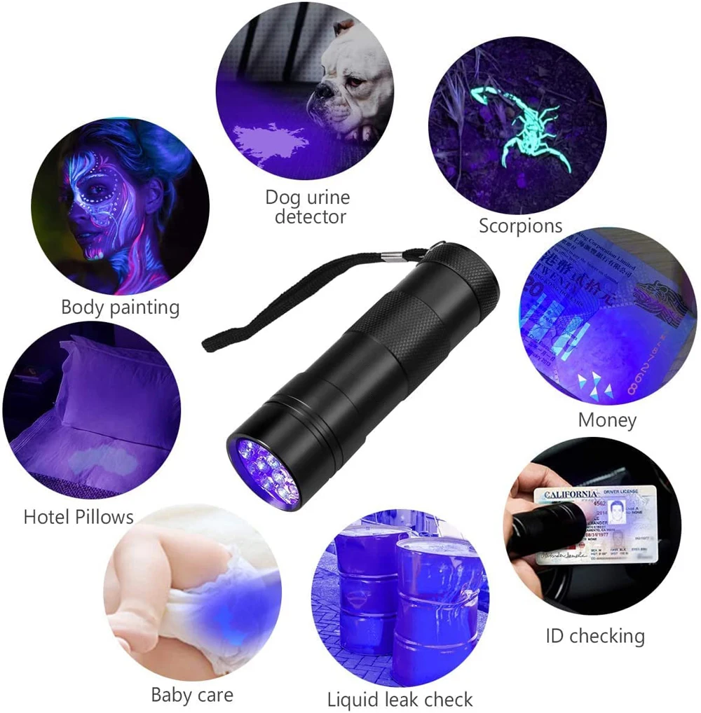 UV 12 LED Mini Flashlight Torch 4.5v Light Waterproof Aluminum Lamp Outdoor Portable Tactical Lighting Tool UV Lamp uv flashlight,portable flashlight