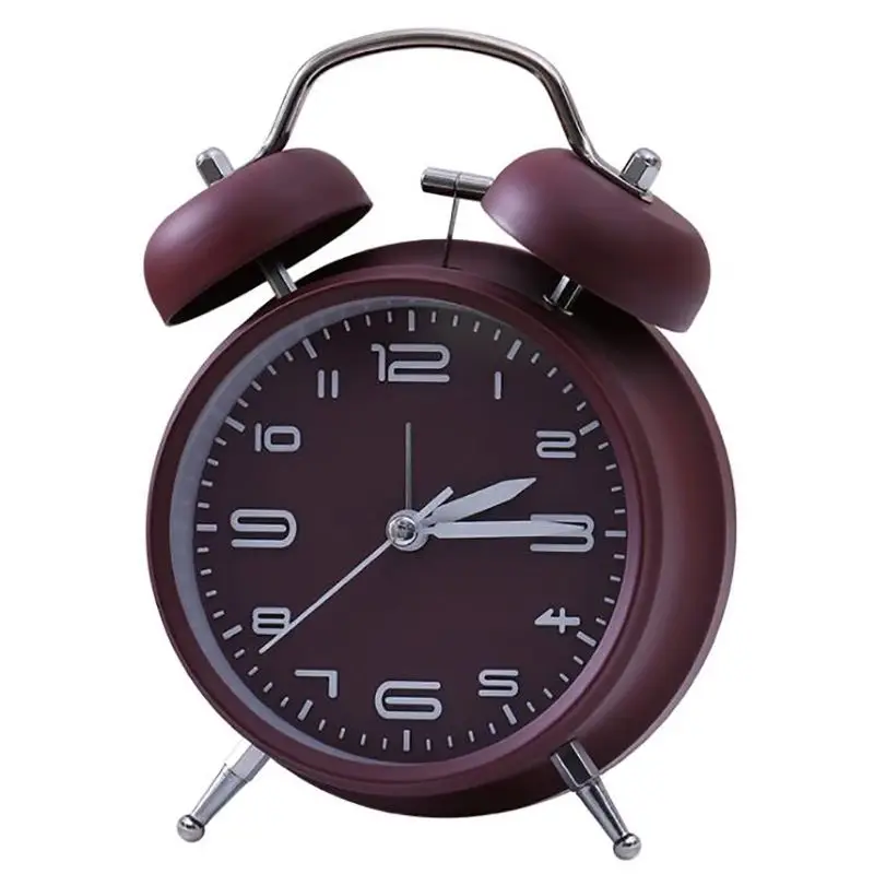Bernhard Products Reloj despertador analógico de doble campana de 4  pulgadas, metal plateado extra fuerte, de cuarzo, funciona con pilas con  luz de