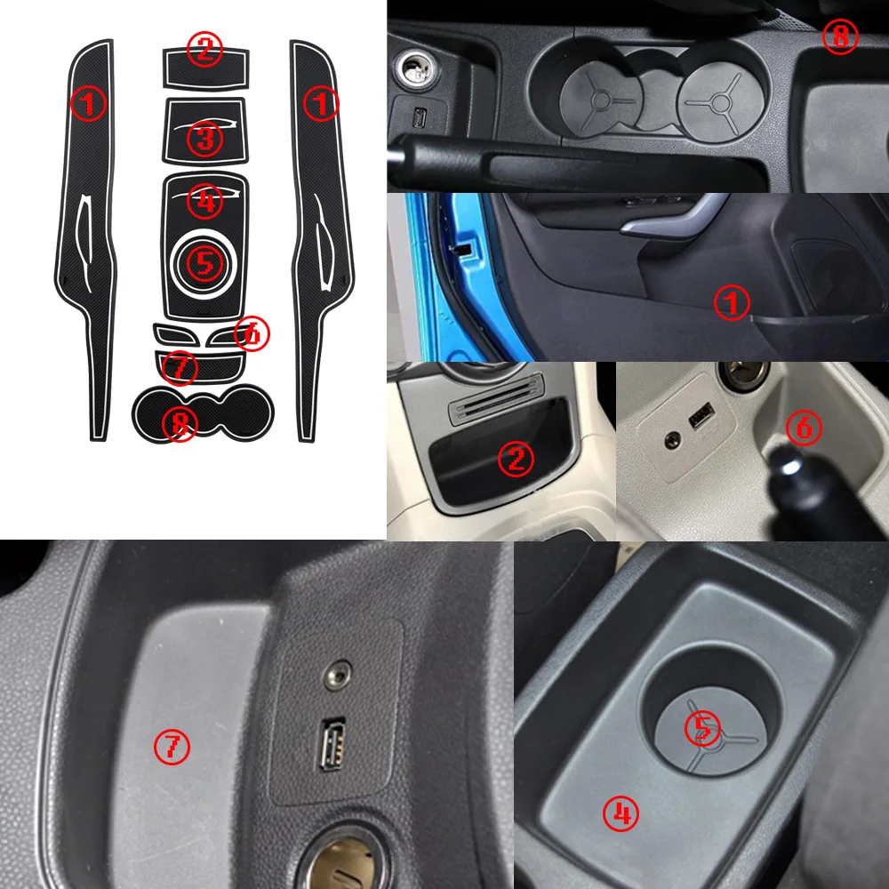 Anti-Slip Groove and Cup Mats - 10 Piece Set for Car Interior Accessories
