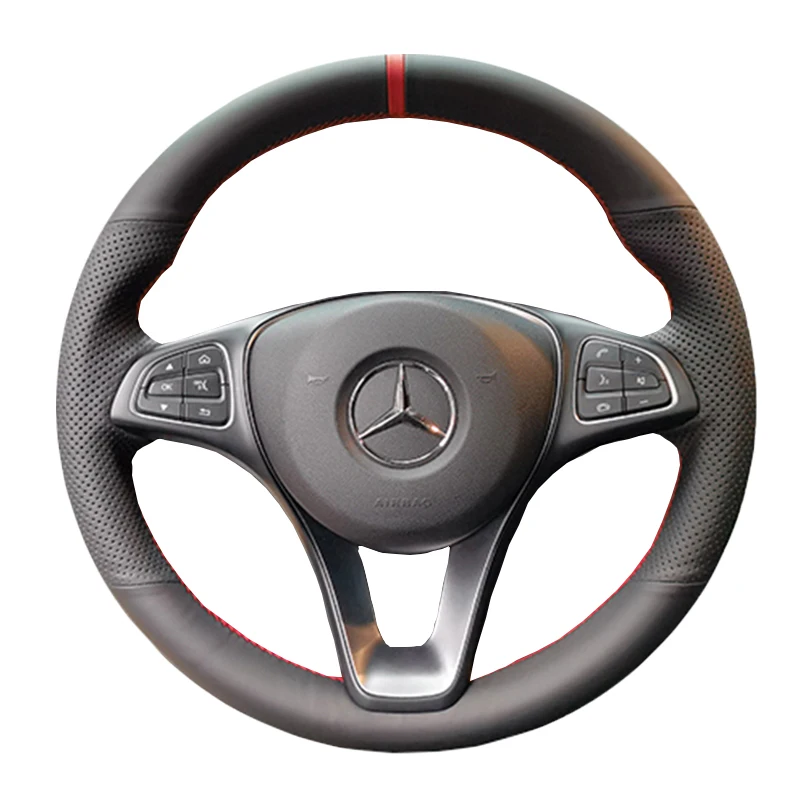 Car Steering Wheel Cover For Mercedes Benz C200 C250 C300 B250 B260 A200 A250 Sport CLA220 CLS400 E200d Black Faux Leather