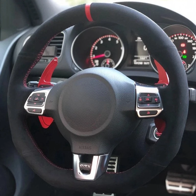 Schwarzes Wildleder Leder Auto Lenkrad Abdeckung Geflecht Für Volkswagen Golf 6 Gti Mk6 Vw Polo Gti Scirocco R Passat Cc R-Line 2010