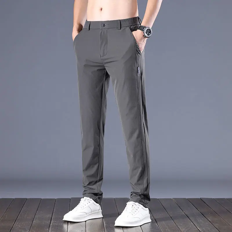 Summer Elegant Fashion Harajuku Slim Fit Trousers Loose All Match Sport Casual Pants Solid Pockets Thin Style Straight Leg Pants