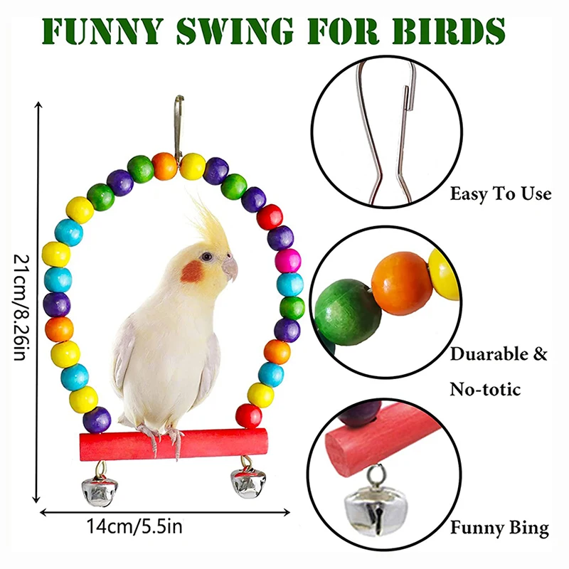 11Pcs/7pcs Bird Cage Toys for Parrots Wood Birds Swing Reliable Chewable Bite Bridge Wooden Beads Shape Parrot Toy Bird Toys 3