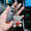 Ceramic Clay Full Diamond Love Little Bear Key chain Metal Big Ring Cute Toy Cartoon Key chain Girl Gift 4