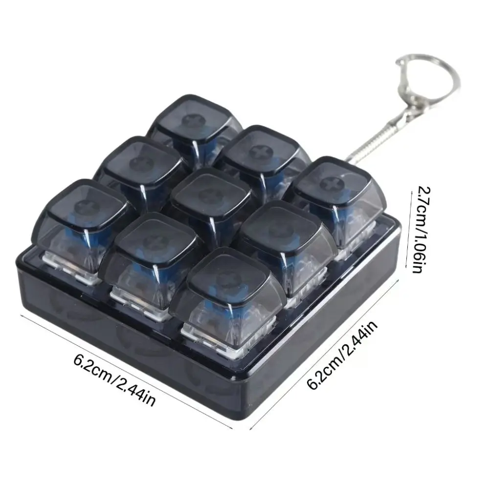 Funny 9-button Keyboard Keychain Shaft Tester Calming Keyboard Caps Toy Relaxing Sensory Mechanical Keyboard Keyring Fidget