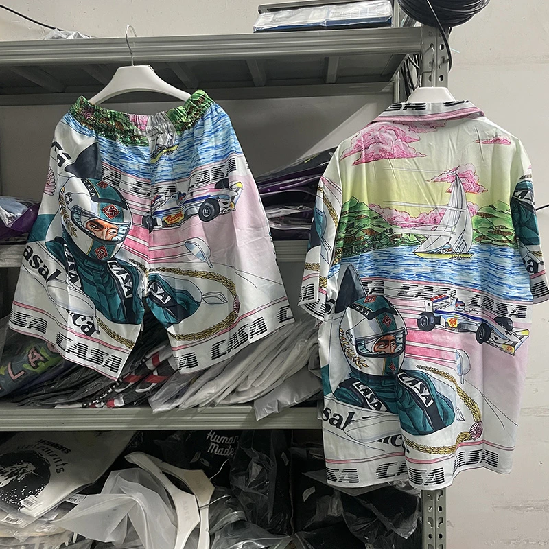 

Top Quality Casablanca Racing Print Shirt Men Women Top Version Hawaiian Shirts Tee Goth