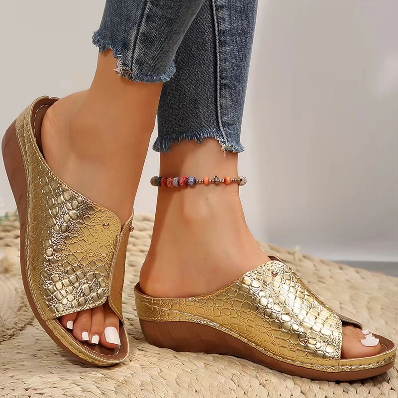 Women's Sandals Luxury Summer Sandals With Heels Bling Summer Shoes Woman Wedges Heeled Slippers Sandalias Mujer Footwear Women