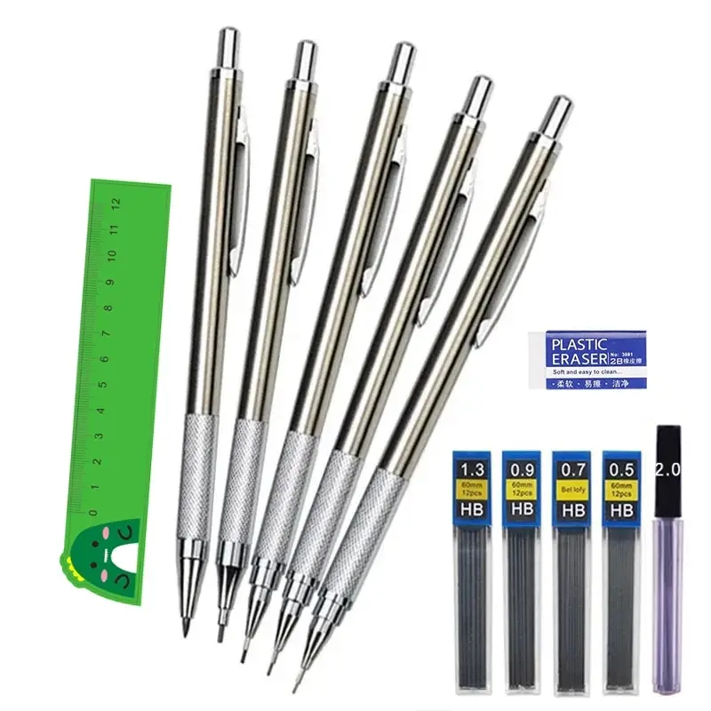 Mechanical Pencil Set Metal 0.5 0.7 0.9 1.3 2.0mm Art Drawing Painting Automatic Pencil Leads Office School Supplies