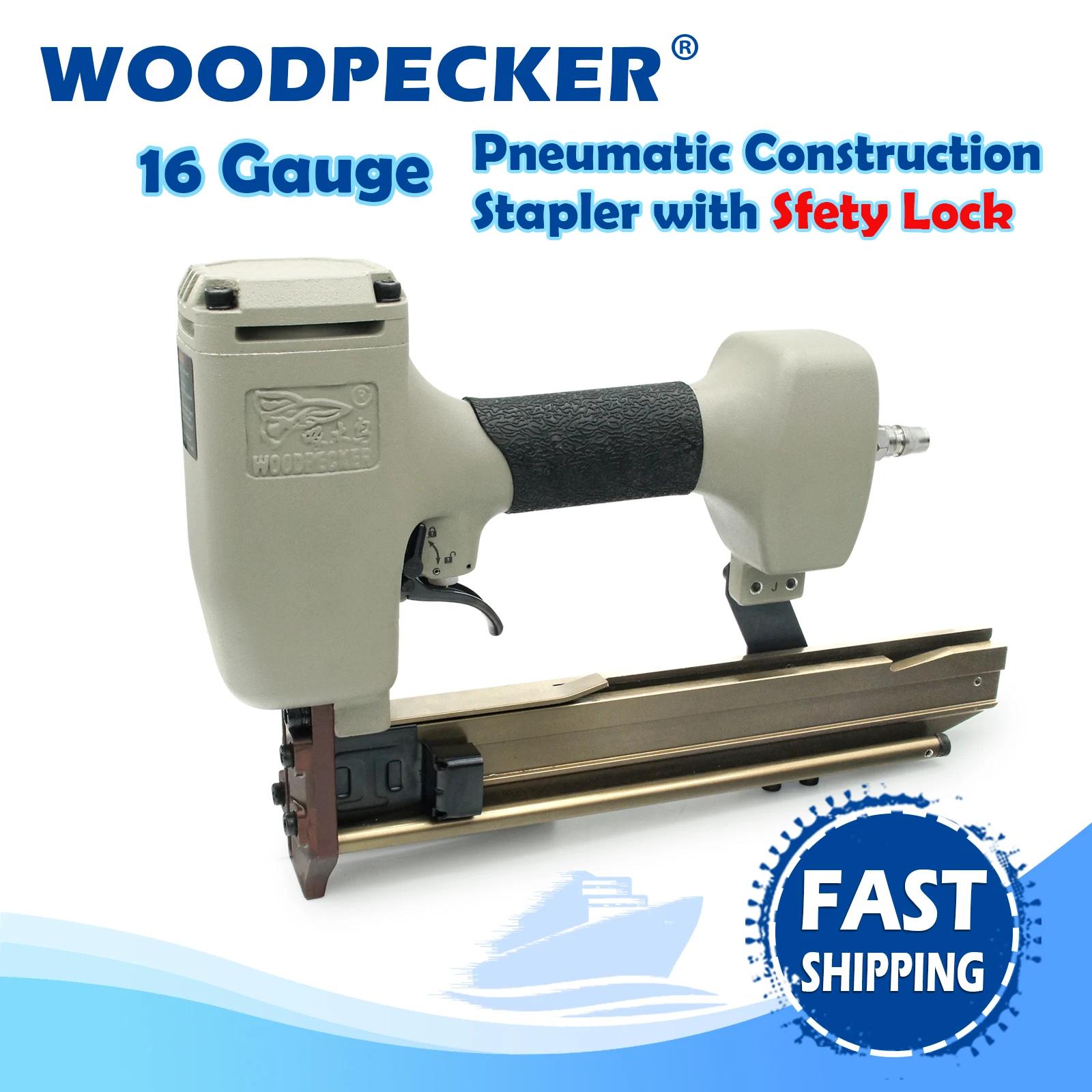 WOODPECKER N838H 16 Gauge Professional Power Tool, Pneumatic  Construction Stapler,10.8mm Crown, for Subflooring, Crate or Box