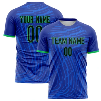 Nome della squadra personalizzato Numero Nome T-shirt da calcio Girocollo personalizzato fai da te T-shirt sportive blu Uniforme della squadra ampia ad asciugatura rapida
