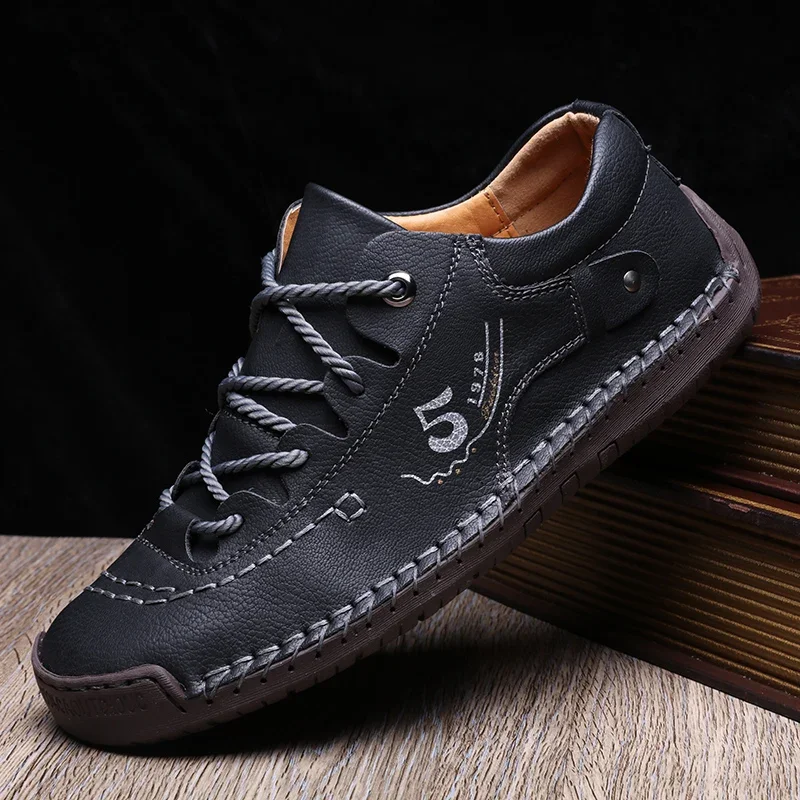 38-48 Fashion Hand Sewn Mens Leather Shoes Antiskid Casual Wear Resistant Loafers Shoes Tenis Masculino Driving Free Shipping 4