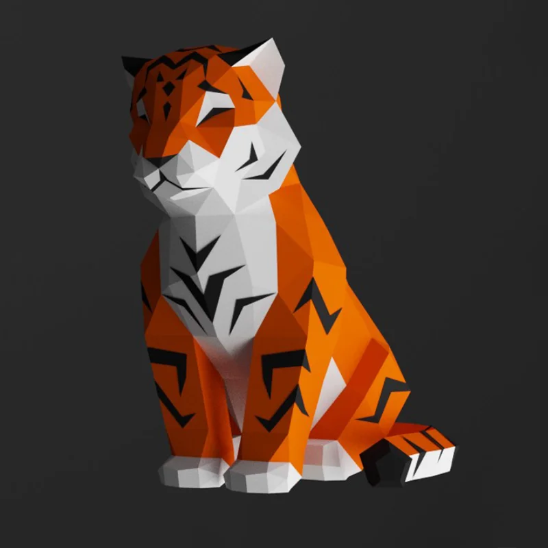 Little Tiger 3D Paper Model Handmade Papercraft Home Floor Decor Desktop Decoration Sculpture Puzzles Educational DIY Kids Toys