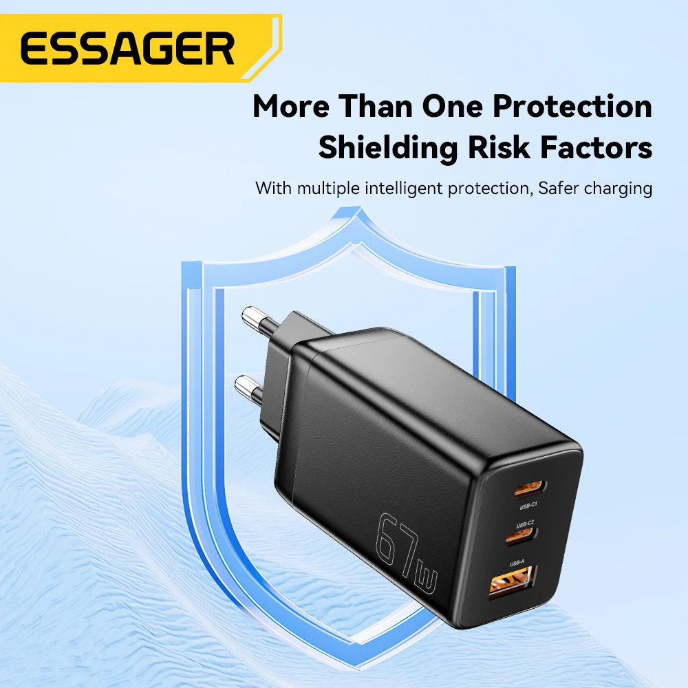 Essager 67W GaN USB Type C Charger PPS 65W Fast Charge For Samsung QC 4.0 PD 3.0 iPhone 15 14 13 Pro Huawei Phone Laptop Chagers