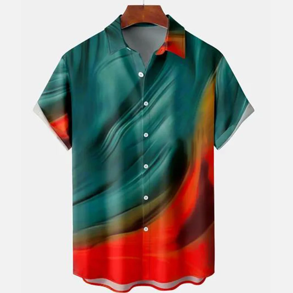 2023 Hawaii Casual Men's Shirt Short-sleeved Gradient Graphic 3D Print Fashion Streetwear Lapel Harajuku Oversized Tops Summer