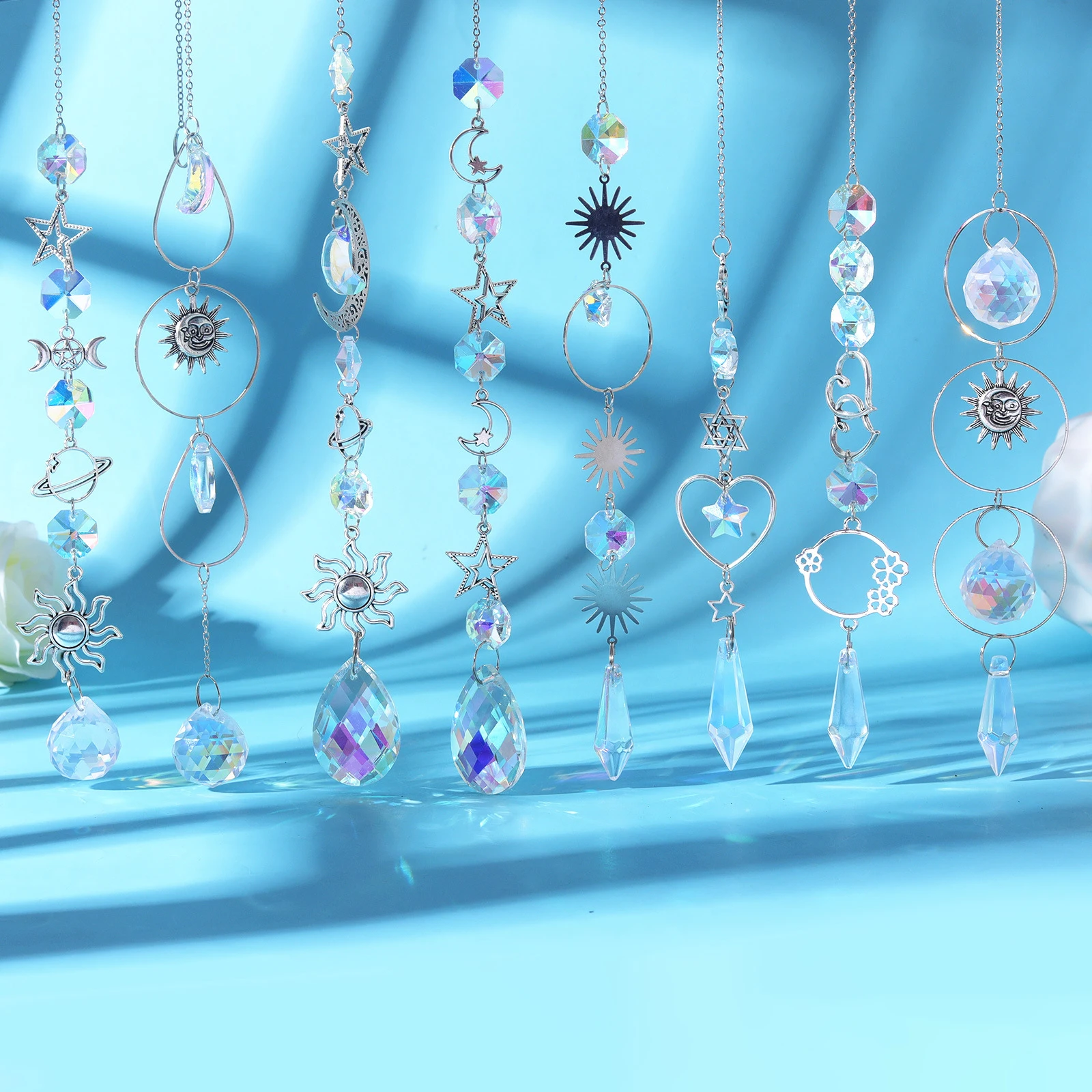 Crystal Wind Chime Moon Sun Catcher Diamond Prisms Pendant Dream Catcher Rainbow Chaser Hanging Drop Home Garden Decor Windchime 6
