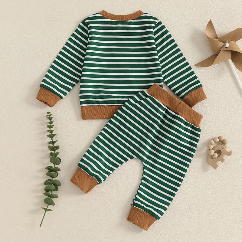 Embroidered Cow Top & Striped Pants Set 2