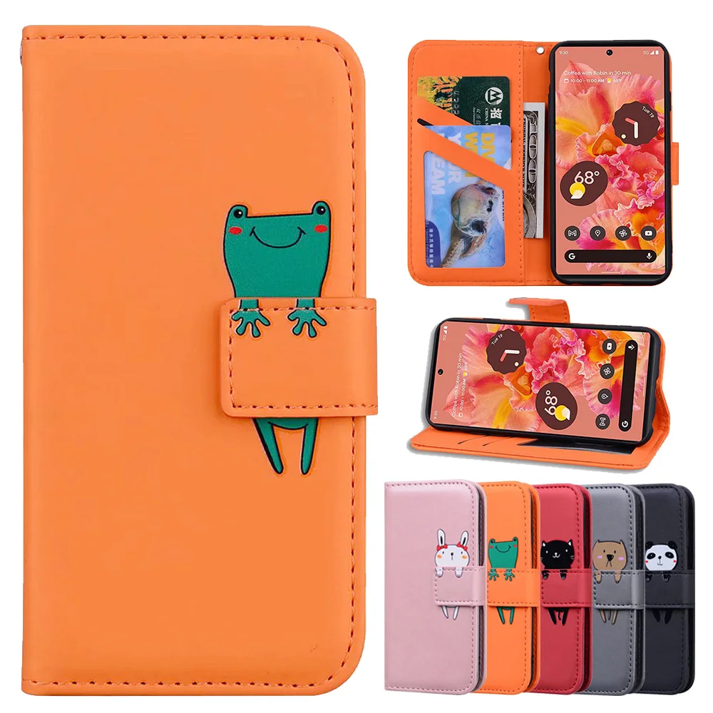 Wallet Case for Google Pixel 9 Pro XL 8 8 Pro Pixel 7 7 Pro 7A Pixel 6 6A 5A Cartoon Animals PU Leather Card Slots Flip Cover