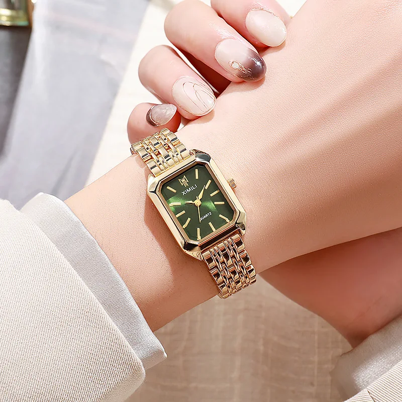 Women Watches Business Luxury Ladies Fashion Quartz Watch Simple Scale Square Quality Gold Plated Stainless Steel Folding Clock 4